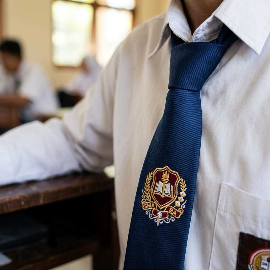 Dasi sulam bordir nama sekolah — Citra Pelajar Wonomulyo
